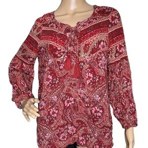 AE red floral flowy top, medium